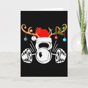 Funny Reindeer Santa Hat Weightlifting Fitness Chr Card