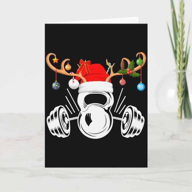 Funny Reindeer Santa Hat Weightlifting Fitness Chr Card (Front)