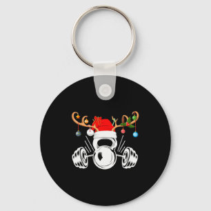 Funny Reindeer Santa Hat Weightlifting Fitness Chr Key Ring