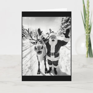 Funny Reindeer Santa Selfie Christmas Party Xmas P Card