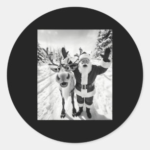 Funny Reindeer Santa Selfie Christmas Party Xmas P Classic Round Sticker