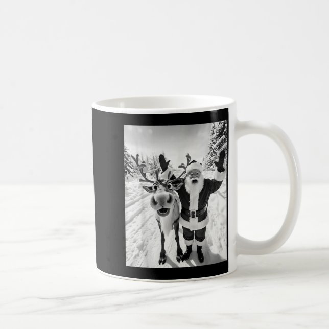 Funny Reindeer Santa Selfie Christmas Party Xmas P Coffee Mug (Right)