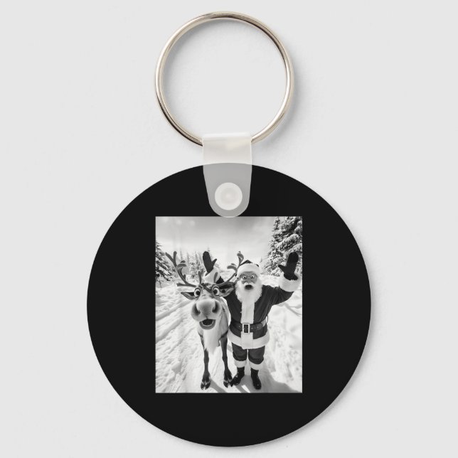 Funny Reindeer Santa Selfie Christmas Party Xmas P Key Ring (Front)