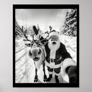 Funny Reindeer Santa Selfie Christmas Party Xmas P Poster