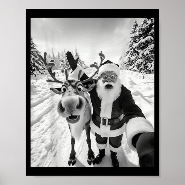 Funny Reindeer Santa Selfie Christmas Party Xmas P Poster (Front)