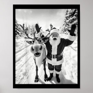 Funny Reindeer Santa Selfie Christmas Party Xmas P Poster