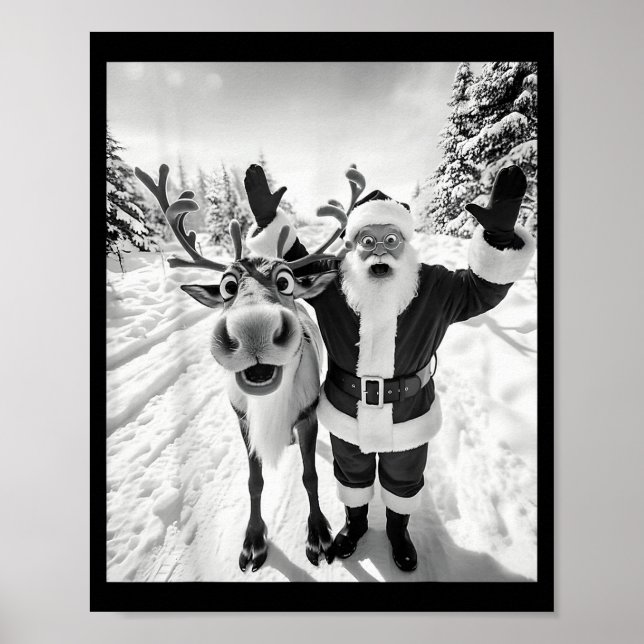 Funny Reindeer Santa Selfie Christmas Party Xmas P Poster (Front)