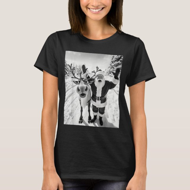 Funny Reindeer Santa Selfie Christmas Party Xmas P T-Shirt (Front)