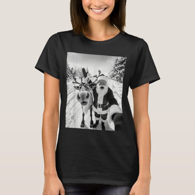 Funny Reindeer Santa Selfie Christmas Party Xmas P T-Shirt (Front)