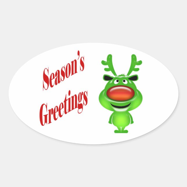 Funny reindeer "Season's Greetings" cute Oval Sticker (Front)