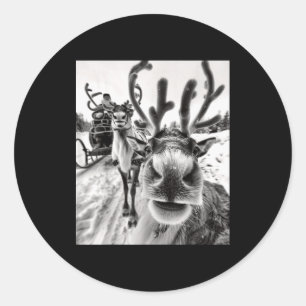 Funny Reindeer Selfie Christmas  Classic Round Sticker