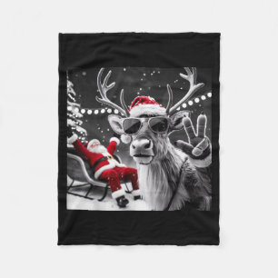 Funny Reindeer Selfie Christmas Fleece Blanket