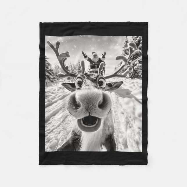 Funny Reindeer Selfie Christmas  Fleece Blanket (Front)