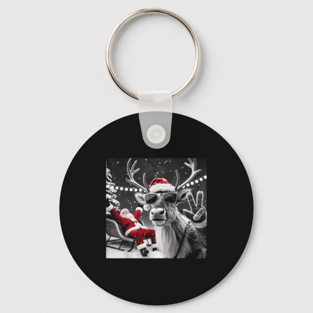 Funny Reindeer Selfie Christmas  Key Ring (Front)
