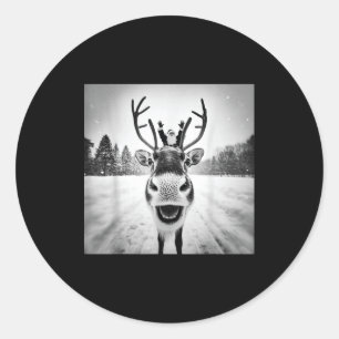 Funny Reindeer Selfie Christmas Men Women Boys And Classic Round Sticker