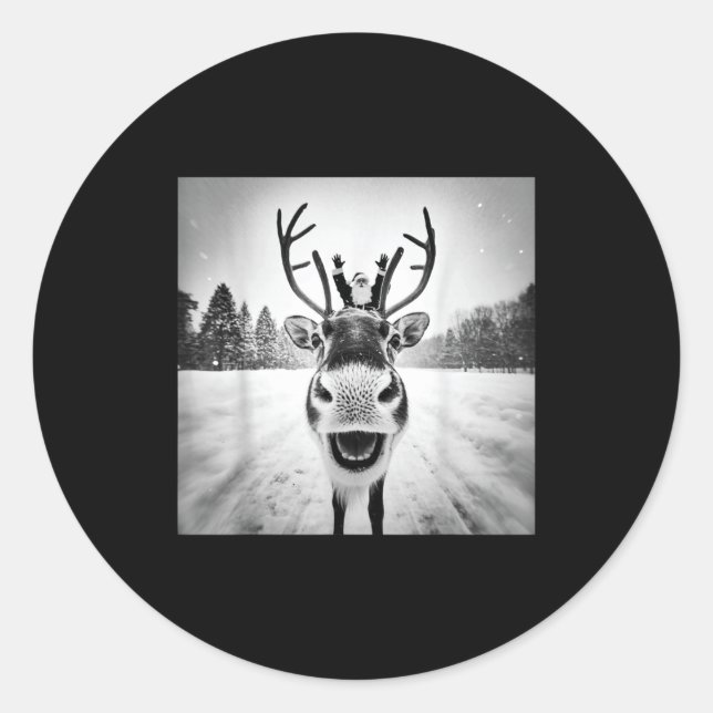 Funny Reindeer Selfie Christmas Men Women Boys And Classic Round Sticker (Front)