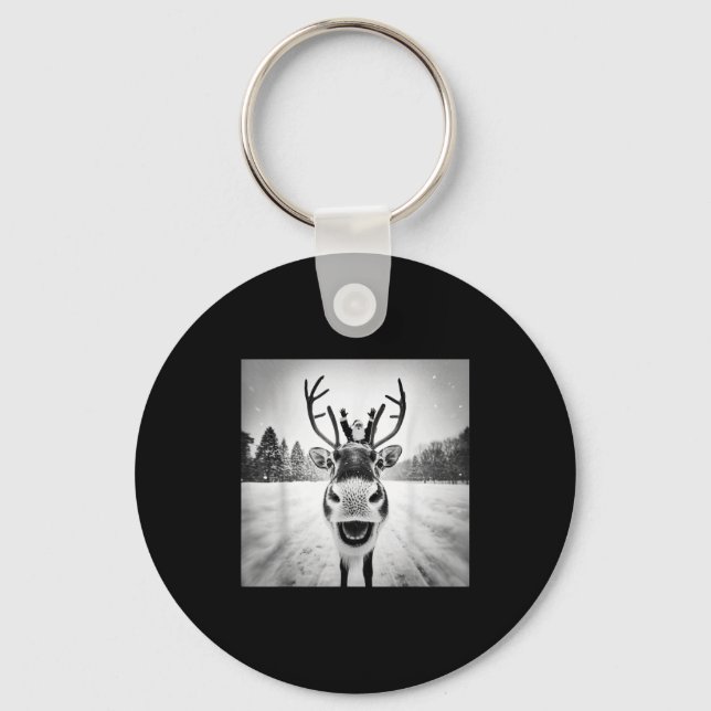 Funny Reindeer Selfie Christmas Men Women Boys And Key Ring (Front)