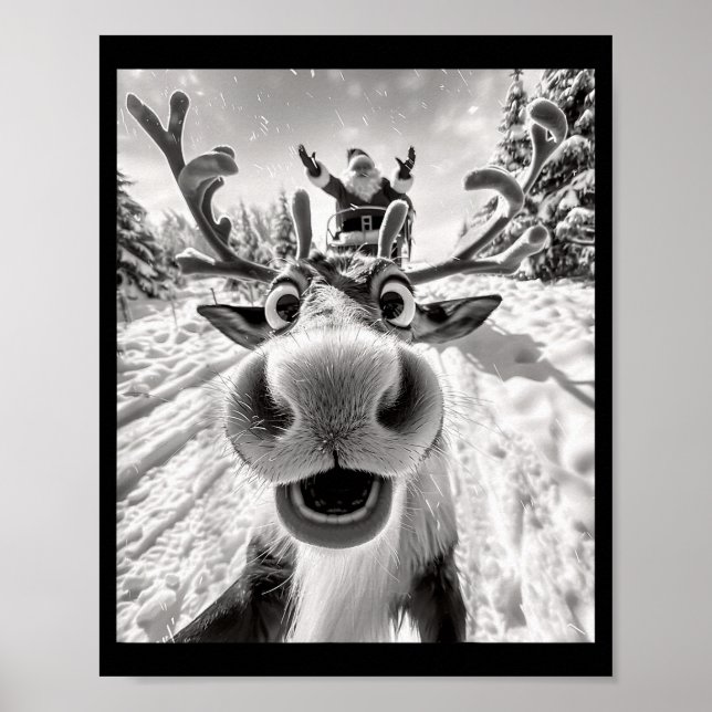 Funny Reindeer Selfie Christmas  Poster (Front)