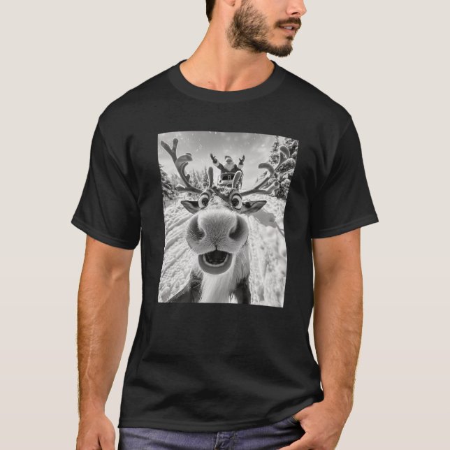 Funny Reindeer Selfie Christmas Premium  T-Shirt (Front)