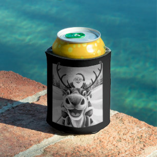 Funny Reindeer Selfie Christmas Santa Can Cooler