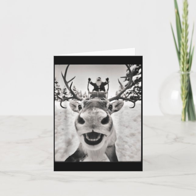 Funny Reindeer Selfie Christmas Santa Funny Kids  Card (Front)