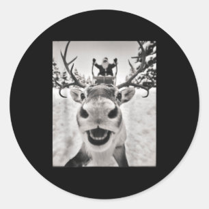Funny Reindeer Selfie Christmas Santa Funny Kids Classic Round Sticker