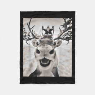 Funny Reindeer Selfie Christmas Santa Funny Kids Fleece Blanket