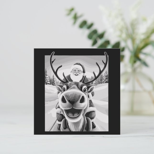 Funny Reindeer Selfie Christmas Santa Holiday Card (Standing Front)