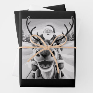 Funny Reindeer Selfie Christmas Santa Wrapping Paper Sheet