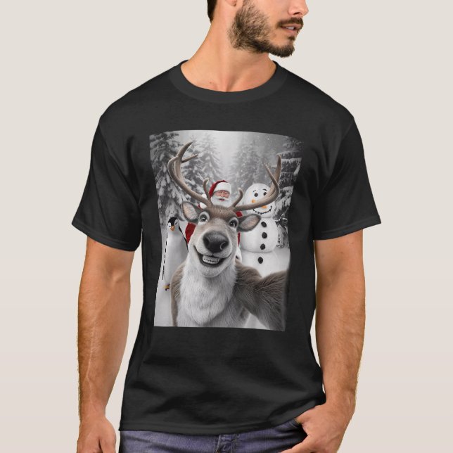 Funny Reindeer Selfie Christmas  T-Shirt (Front)