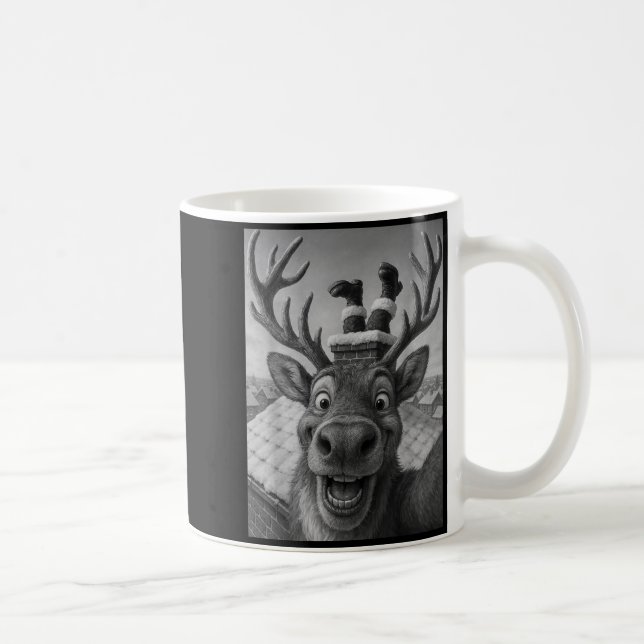 Funny Reindeer Selfie Santa Boys Girls Christmas  Coffee Mug (Right)