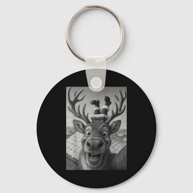 Funny Reindeer Selfie Santa Boys Girls Christmas  Key Ring (Front)