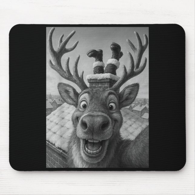 Funny Reindeer Selfie Santa Boys Girls Christmas  Mouse Mat (Front)