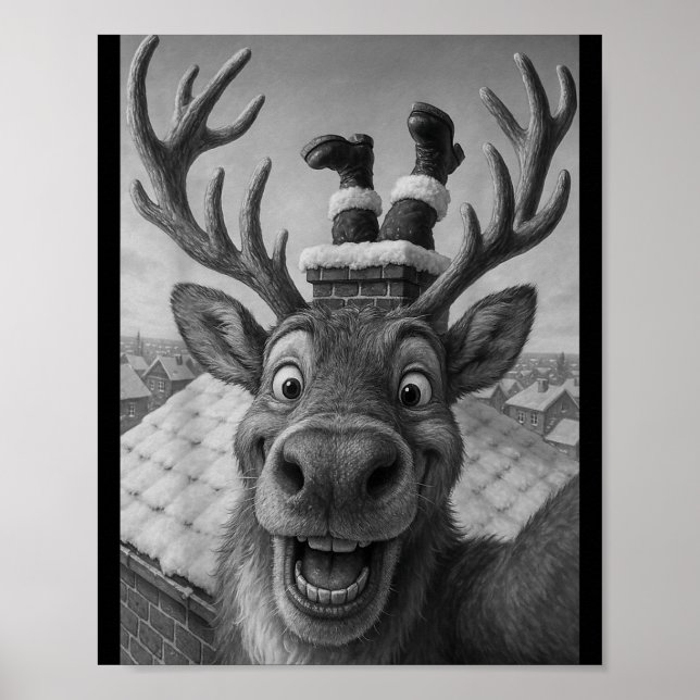 Funny Reindeer Selfie Santa Boys Girls Christmas  Poster (Front)