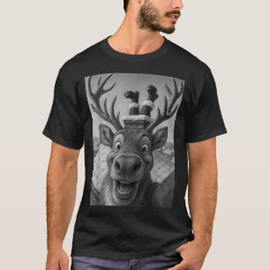 Funny Reindeer Selfie Santa Boys Girls Christmas  T-Shirt