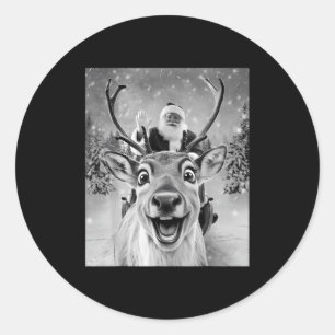 Funny Reindeer Selfie Santa Christmas Men Women Ki Classic Round Sticker