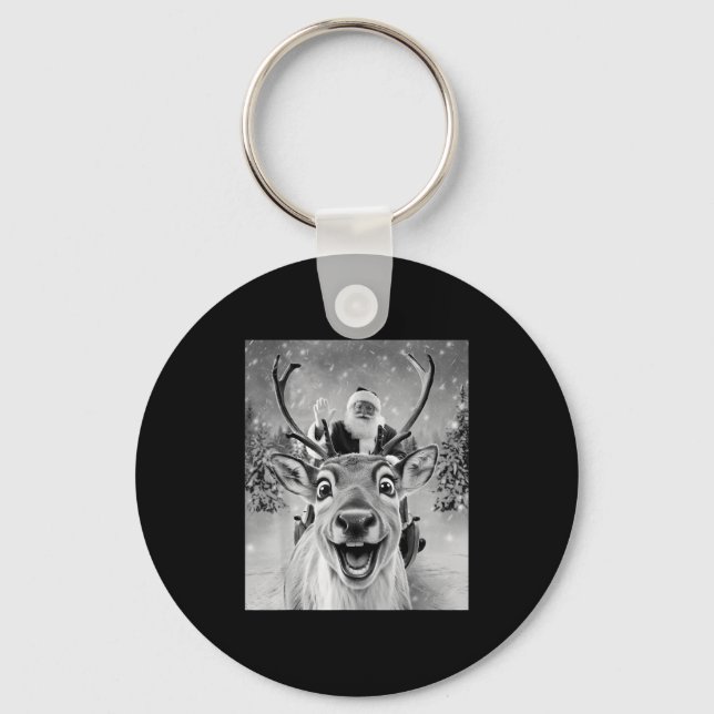 Funny Reindeer Selfie Santa Christmas Men Women Ki Key Ring (Front)