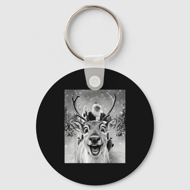 Funny Reindeer Selfie Santa Christmas Men Women Ki Key Ring (Front)