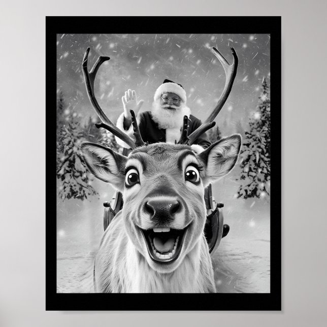 Funny Reindeer Selfie Santa Christmas Men Women Ki Poster (Front)