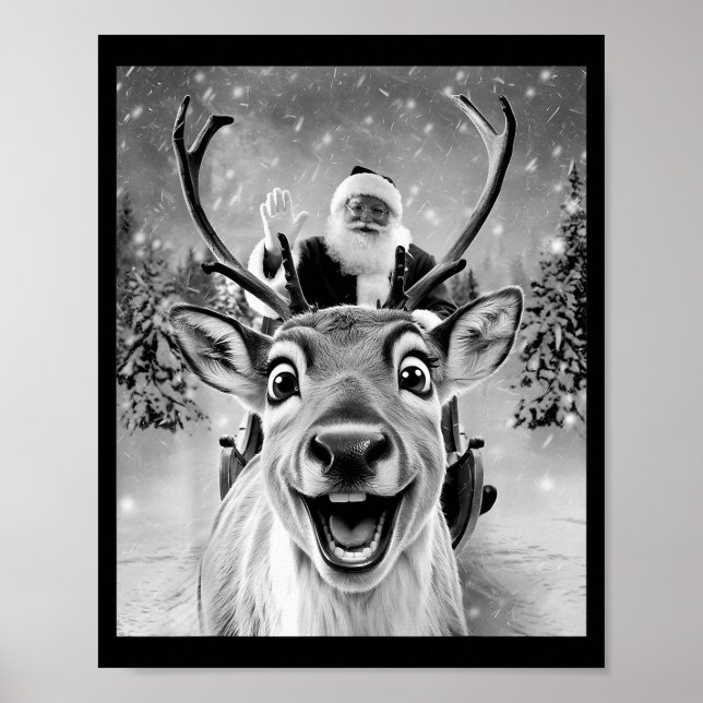Funny Reindeer Selfie Santa Christmas Men Women Ki Poster (Front)