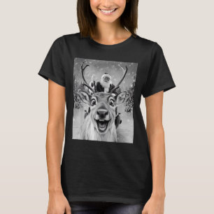Funny Reindeer Selfie Santa Christmas Men Women Ki T-Shirt