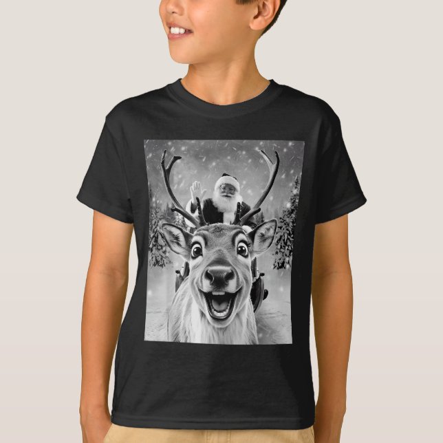 Funny Reindeer Selfie Santa Christmas Men Women Ki T-Shirt (Front)