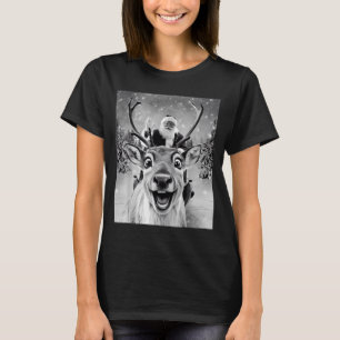 Funny Reindeer Selfie Santa Christmas Men Women Ki T-Shirt