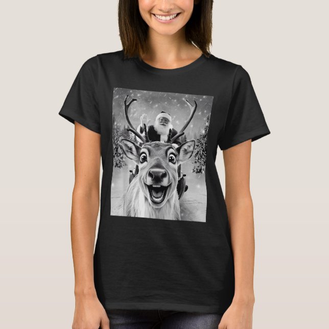 Funny Reindeer Selfie Santa Christmas Men Women Ki T-Shirt (Front)