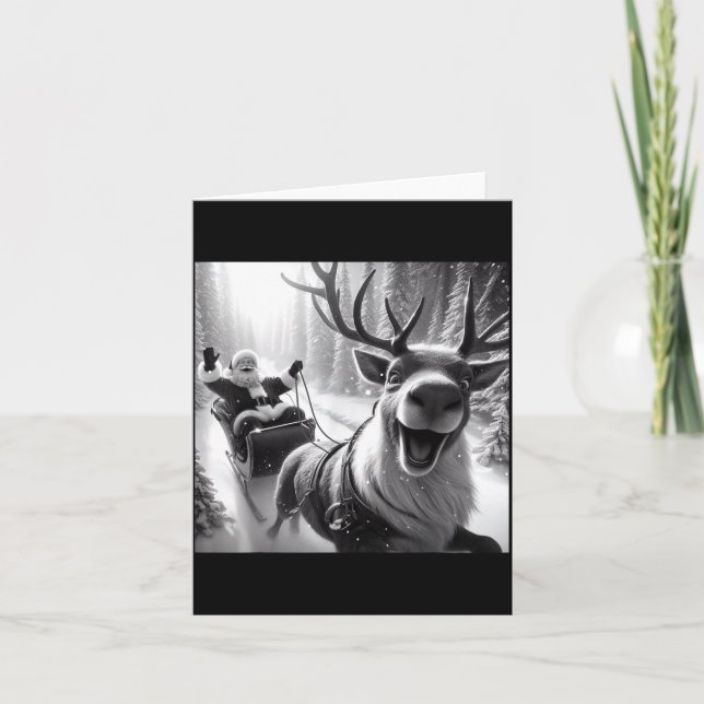 Funny Reindeer Selfie Santa Christmas Shirts Men W Card (Front)