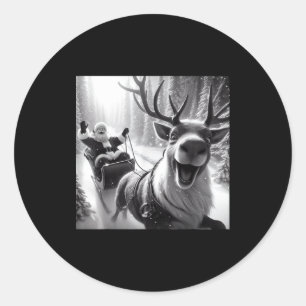 Funny Reindeer Selfie Santa Christmas Shirts Men W Classic Round Sticker