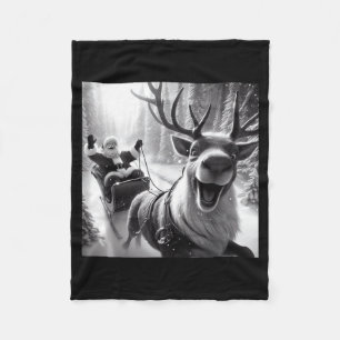 Funny Reindeer Selfie Santa Christmas Shirts Men W Fleece Blanket