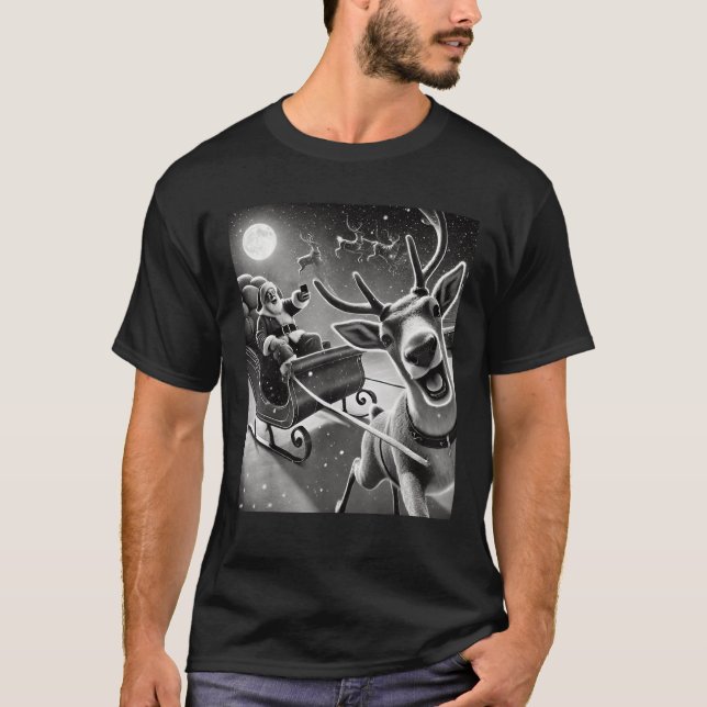 Funny Reindeer Selfie Santa Claus Christmas  T-Shirt (Front)