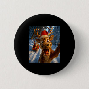 Funny Reindeer Selfie Santa Merry Christmas Men Wo 6 Cm Round Badge