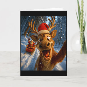 Funny Reindeer Selfie Santa Merry Christmas Men Wo Card